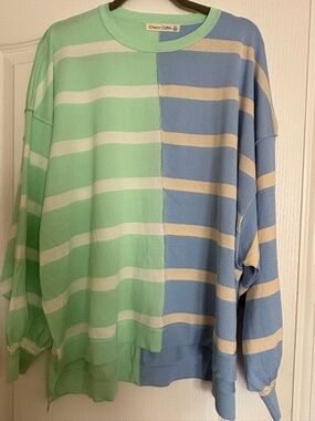 Two-Tone Mint & Sky Blue Striped Tunic